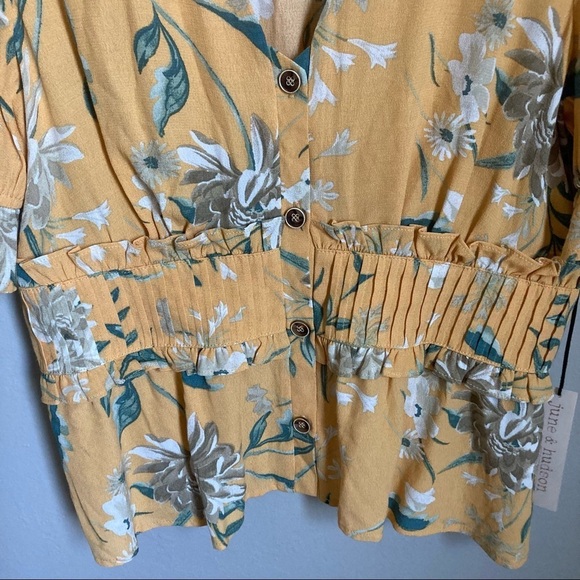 June & Hudson Yellow Floral Top Size 1 - Picture 5 of 6